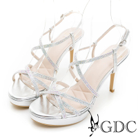 【GDC】舞林女神交叉簍空細帶水鑽高跟涼鞋-銀色(315009-98)