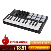 Hot WORLDE Panda MIDI Keyboard MIDI controller &amp; Drum Pad MINI 25-Key Ultra-Portable USB MIDI Keyboard Controller Led 7 styles