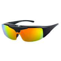【SUNS】台灣製偏光太陽眼鏡 上翻式 黑框桔水銀 墨鏡 抗UV400/可套鏡(REVO電鍍/防眩光/遮陽/眼鏡族首選)