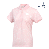 【Munsingwear】企鵝牌 女款粉色滿版印花彈力修身短袖棉衫 MLRT2A03