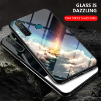 Realme 5 RMX1911 RMX1919 Case Colored Tempered Glass Starry Back Cover Hard Case for Realme 5 Realme5 RMX1927 Cover Protector