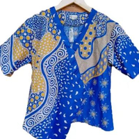 baju batik samarinda Biru - blouse batik wanita lengan pendek - batik kain katun prima L samarinda b