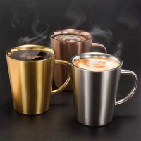 Cangkir Mug Gelas Minum Kopi Teh Bir Material Premium Stainless Steel 304 Double Wall Anti Panas Tan