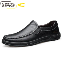 Camel Active New Men Casual Shoes Genuine Leather Mens Loafers Comfy Breathable Slip on Driving Shoes Black Brown Shoes