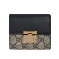 【GUCCI】Padlock 鎖釦設計塗層帆布及皮革三折短夾