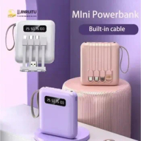 Mini Charger High-capacity Portable Power Bank with Flashlight LED 4 in 1 Detachable Cable 10000mah Powerbank Slim