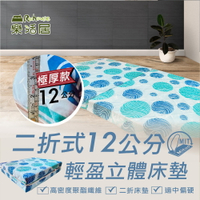床墊/單人 12公分厚【二折式輕盈立體床墊】3x6尺 - 高密度聚酯棉 耐重不易塌陷 MIT台灣製 Rohouse 樂活居 (隨機花色不挑款)