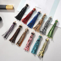 5Pcs Snake Grain PU Leather Metal Ring Tassel Pendants DIY Crafts Art Materials Phone Jewelry Decor Tassels Bag Trim Accessories