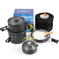 Camping Cookware Kit Aluminum Outdoor Cooking Set Water Kettle Pan Pot Travel Camping Picnic Tableware Coppell Utensils 4 People