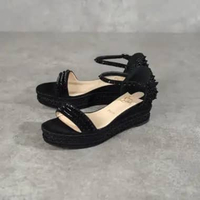 Sepatu CHRISTIAN LOUBOUTIN MADMONICA 6CM MATTE BLACK SPIKE WEDGES 100% ORIGINAL 39