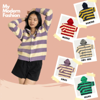 STRIPE COLOR JACKET MOTIF JARING KOREAN CARDIGAN SLETING RAJUT PREMIUM | SWEATER HOODIE RAJUT WANITA