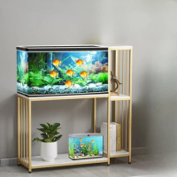 Fish Tank Stand for up to 29 Gallon Aquarium, Reptile Terrariums Tank Stand, Metal Wooden Aquarium Stand, Gold