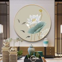 十字繡新款新中式中國風圓形荷花滿繡小件餐廳客廳鉆石畫滿鉆