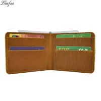 Luufan Genuine Leather Mens Short Wallet Small Mini Card Holder Vintage Male Card Holder Purse Male Slim simple Bifold Money Bag