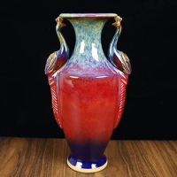 Red Chinese Flambe Vase, Peacock Bird Handles, Vase For Plants, Luxury Modern Antiques And Vases