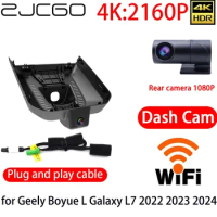 ZJCGO 4K DVR Dash Cam Wifi Front Rear Camera 24h Monitor for Geely Boyue L Galaxy L7 2022 2023 2024