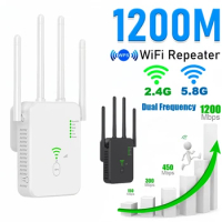 5Ghz AC1200 WiFi Repeater 1200Mbps Router Black WiFi Extender Amplifier 2.4G/5GHz Wi-Fi Signal Booster Long Range Network