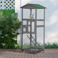 Wooden Bird Cage Outdoor Aviary House for Parrot, Parakeet, with Pull Out Tray and 2 Doors, Grey 1 Global Ratings