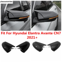 Car Side Rearview Mirror Cap Case Cover Trim For Hyundai Elantra Avante CN7 2021 - 2023 Black / Carbon Fiber Style Accessories