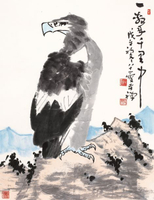 名畫裝飾畫李苦禪鷹圖軸50x65厘米水墨畫花鳥畫中國畫名人字畫