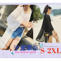 🍎臺灣現貨 S-2XL 小大尺碼 直紋雪紡外搭中長版罩衫外套防曬開襟開衫防曬外套沙灘罩衫薄外套長款長版外套雪紡外套