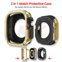 2 In 1 Protective Case for Apple Watch Case 49mm Accessories All-Around Protector Bumper Tempered Cover Apple Watch Ultra Case