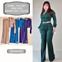 CODE : 943 SET ZIPPER TOP + PANTS FREE SIZE