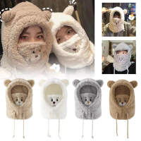 Cute Bear Scarf Hat Cartoon Bear Ear Hat With Mask Scarf Kawaii Bear Ear Conjusational Hat L3T8