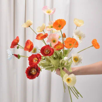Fake Poppy Silk Flowers 60CM Long Stem Housewarm Poppy Flowers for Garden Table Wedding DIY Party Wedding Bridal Bouquet Decor