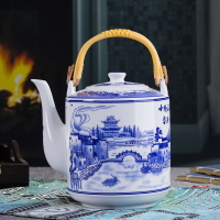 青花瓷茶壺陶瓷提梁壺大號容量泡茶壺家用耐高溫涼水壺