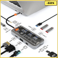 TT computer ใช้งานร่วมกันได้ 10 ใน 1 ฮับ USB C 4K30Hz รองรับ HDMI สถานีเชื่อมต่อ PD100W เสียง 3.5 มม