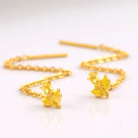 Pure 24K Yellow Gold Woman Earrings Beauty Rose Flower O Chain Stud Earrings 1.5-1.8g 7x5.5mm