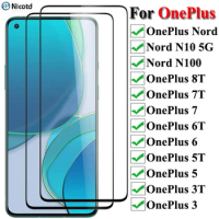 2Pcs Full Cover Tempered Glass on the For OnePlus Nord N100 N10 5G Screen Protector For OnePlus 8T 7T 7 6T 6 5T 5 3 T Glass Film