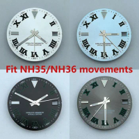 NH35 dial needles Roma Number Ice blue/Green luminous S dial face hands 28.5mm for Datejust NH35 NH36 movement watch accessories