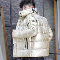 棉衣男冬季短款外套加厚保暖潮流青少年棉襖立領銀色亮面羽絨棉服