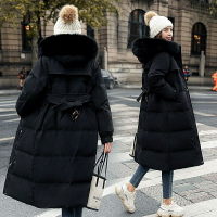 加厚保暖冬天外套真白鴨絨羽絨服新版韓版收腰小個子長版過膝學生外套大毛領潮韓版 羽絨外套連帽 長款