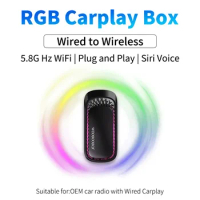 RGB Carplay Wireless Adapter Mini Smart Carplay AI Box for Apple Car OEM Wired Car Play To Wireless USB Dongle Plug and Play