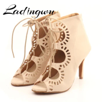 Ladingwu Women's Boots Latin Dance Shoes Beige Suede Tango Dance Shoes Woman Shoes Indoor Sneakers Dance Shoes