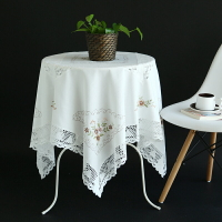 唯米 99簡約現代麻棉餐桌布藝白色圓桌墊歐式田園蕾絲小圓形臺布