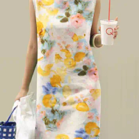 ZANZEA 2023 Women Dress Summer Oversized Floral printed Sleeveless Casual Vestidos Streetwear Knee Length Sundress