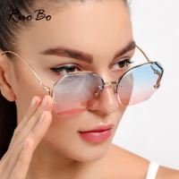 RUOBO Fashion Women Gradient Sunglasses Borderless Unisex Ocean Water Cut Lens Metal Curved Temples Sun Glasses UV400 Eyewear