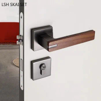 Chinese Walnut Handle Door Locks Bedroom Mute Security Door Lock Indoor Split Deadbolt Lockset Household High Quality Hardware