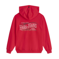 1020[ส่งฟรี] Hara ฮาร่า ของแท้ เสื้อกันหนาวฮู้ดดี้ ซิปหน้า  สีแดง สกรีนลายด้านหลัง Cotton 100 ผ้ายืด