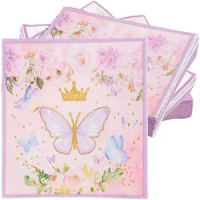 20 Pcs Butterfly Napkins Paper Pink Party Paper Disposable Colorful Garden Hand Towels for Wedding Birthday Party Supplies