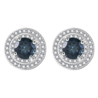 All-matching Solid S925 Silver Halo Setting 1.2ct Natural London Blue Topaz Stud Earrings for Office