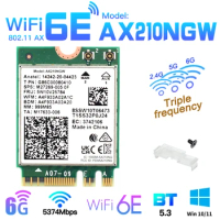 Tri Band WI-FI 6E AX210 M.2 NGFF 5374Mbps Wireless Network WiFi Card Intel AX210NGW 2.4G/5G/6Ghz 802.11ax Bluetooth5.3 Win 10/11