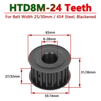 1pc 24 Teeth HTD8M Steel Timing Pulley 24T 8M Drive Synchronous Wheel for Belt Width 25mm 30mm Bore 8/10/12/12.7-28mm Pitch 8mm
