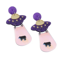 Acylic Eardrops Girl Exaggerate Earrings Creative Purple UFO Shaped Miss