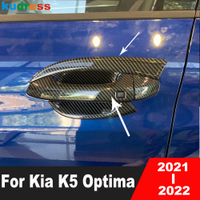 มือจับประตูแผ่นปิดสำหรับ Kia K5 Optima 2021 2022คาร์บอนไฟเบอร์รถมือจับประตูด้านนอกชามถ้วยครอบคลุมอุปกรณ์ปั้น