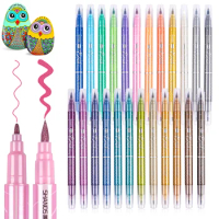 6/12/24 Colors Brush Metallic Paint Marker Pen Dual Tip Metallic Markers Glitter Doodling Dazzle Drawing Pens Art Supplies